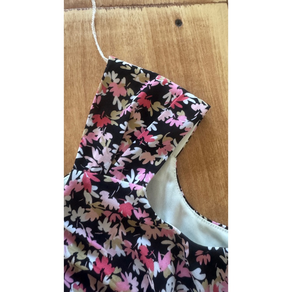 Signature Ella Womens 14W Black Pink Floral Cap Sleeve Fit Flare Dress - Picture 4 of 6